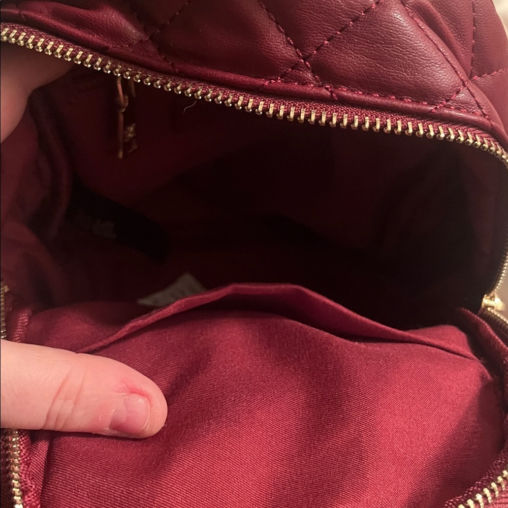 Burgundy Quilted Mini Backpack with Gold Studs, NWT - Picture 2 of 4